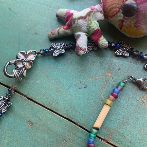 Artesian Made Crystal & Butterflies Necklace & Hippie Beaded Butterfly Necklace - Picture 3 of 9